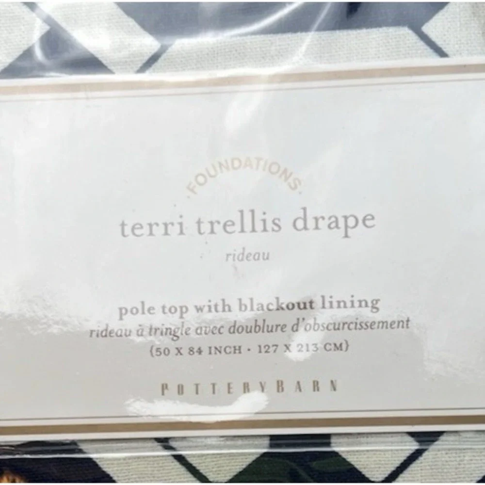 Pottery Barn Terri Trellis Room Darkening Drape Pole Top Navy/OffWhite 50